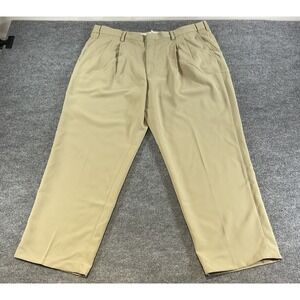 LL Bean Khaki Dress Pants Mens 44x30 Tan Pleated Casual Business Cotton Trousers
